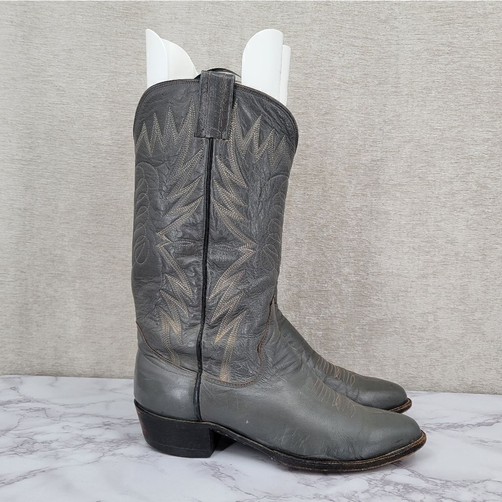 Sanders Vintage Leather Gray Western Cowboy Boots Men's 10D